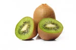 sliced into two half kiwi in white background image