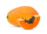 half sliced with one full Papaya in white background