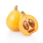 one half sliced Loquat fruit in white background image