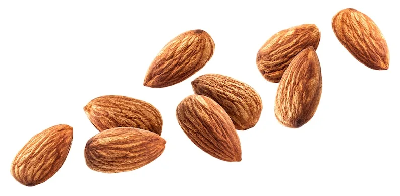 Almonds in a white background