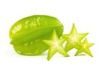 whole Green Star Fruit with small pieces in white background.