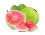 red guava is cut into small pieces in white background